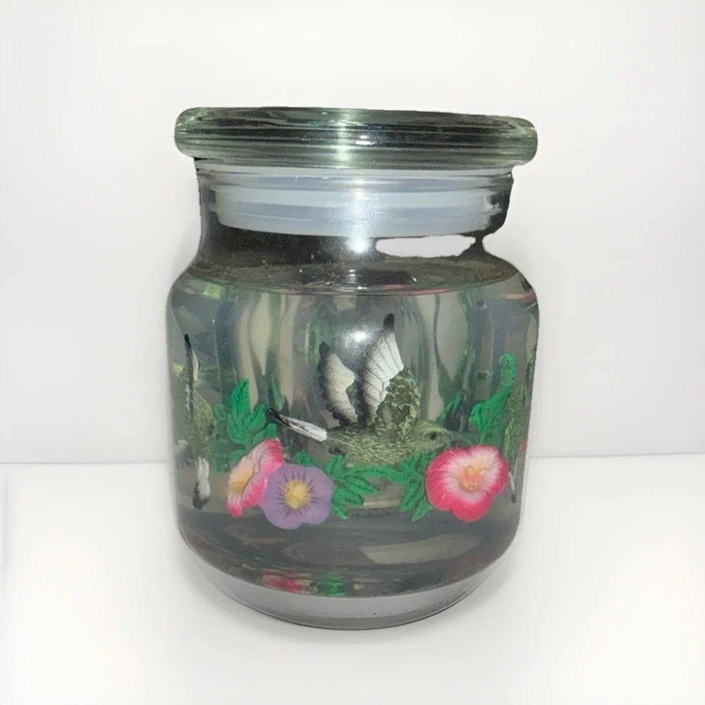 Hummingbird and Floral Double Walled Gel Candle Jar with Lid Botanical Decor